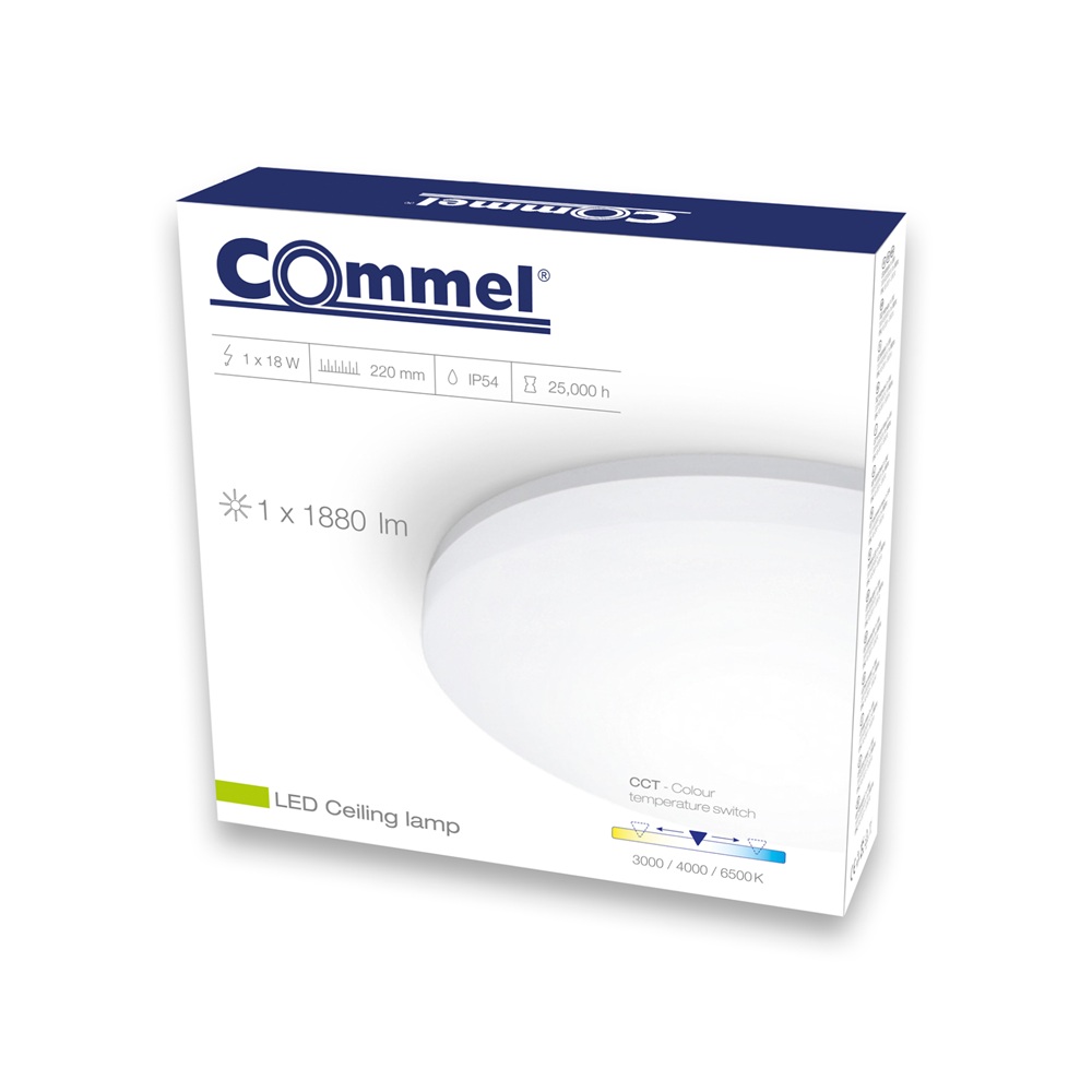 LED plafonjera 18W, CCT sklopka, 3000K + 4000K + 6000K, 1800 Lm, 220 mm, IP54